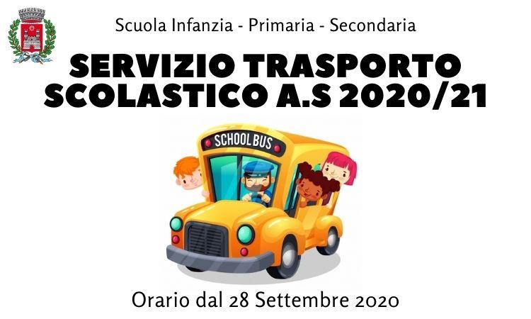 Trasporto scolastico dal 28 settembre 2020
